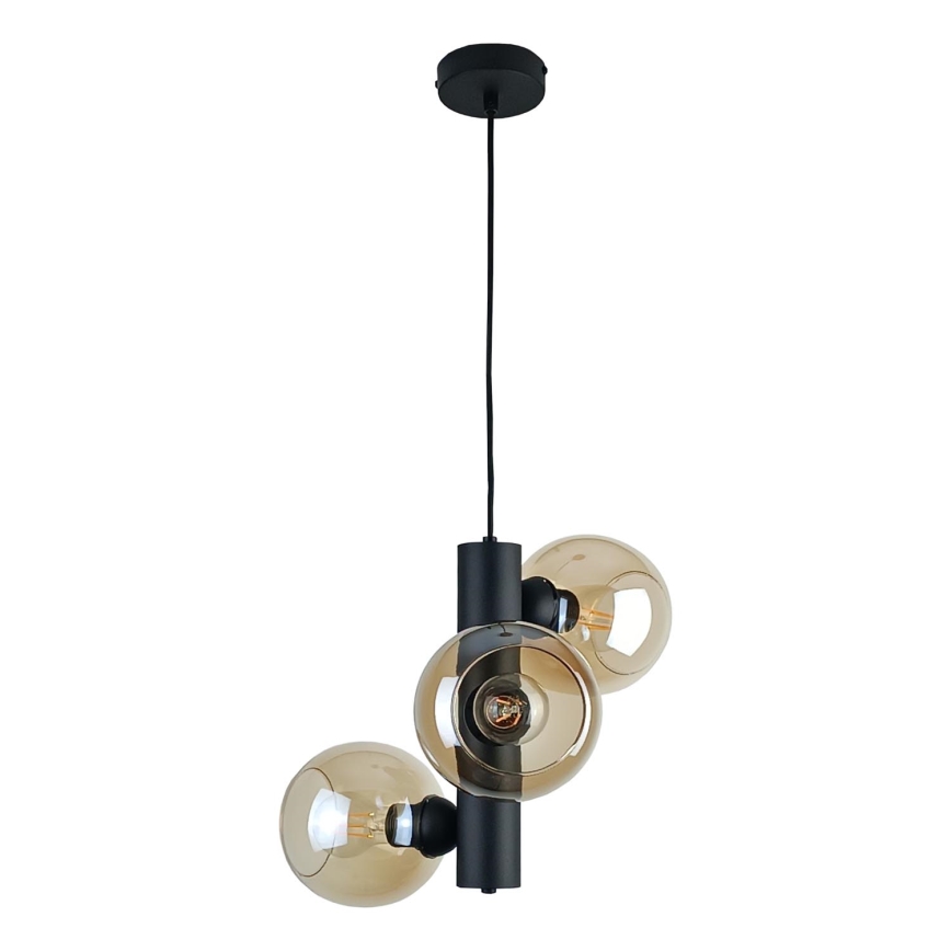 Lustr na lanku TUBE 3xE27/60W/230V černá/kouřová béžová