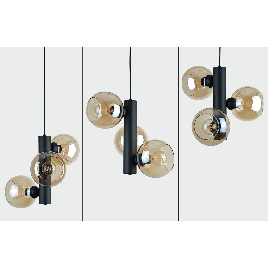 Lustr na lanku TUBE 3xE27/60W/230V černá/kouřová béžová