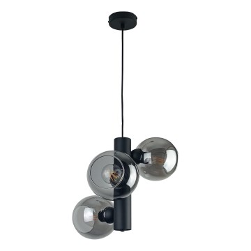 Lustr na lanku TUBE 3xE27/60W/230V černá/kouřová černá