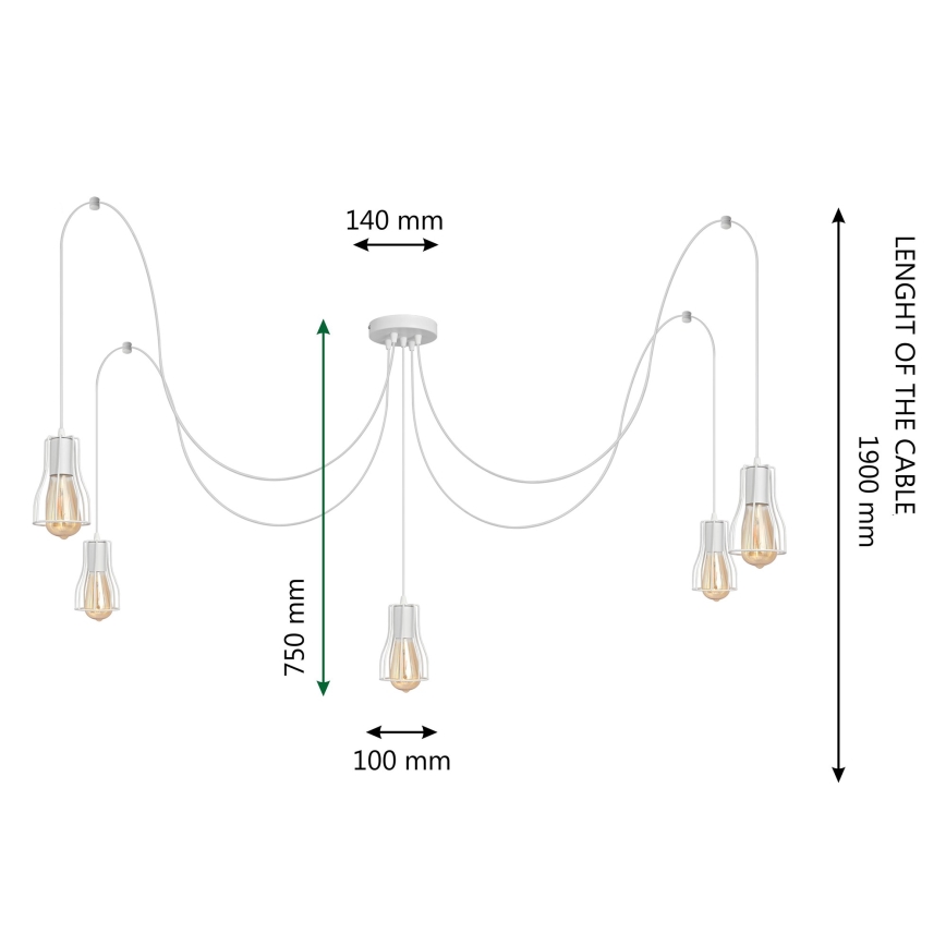 Lustr na lanku TUBE 5xE27/15W/230V pavouk bílá