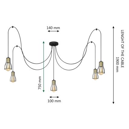 Lustr na lanku TUBE 5xE27/15W/230V pavouk černá/lesklý chrom