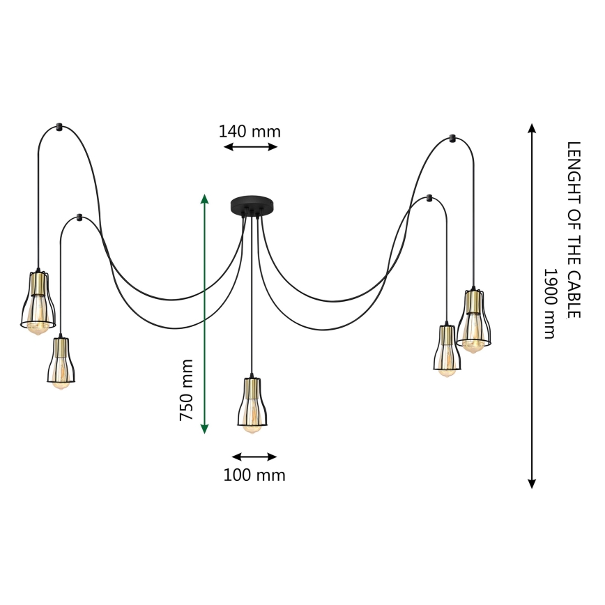 Lustr na lanku TUBE 5xE27/15W/230V pavouk černá/lesklý chrom