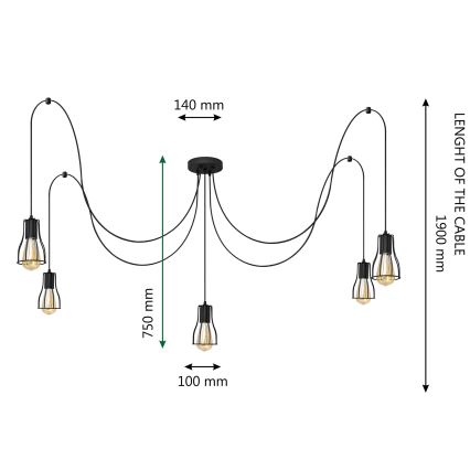 Lustr na lanku TUBE 5xE27/15W/230V pavouk černá