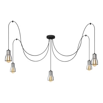Lustr na lanku TUBE 5xE27/15W/230V pavouk černá/lesklý chrom