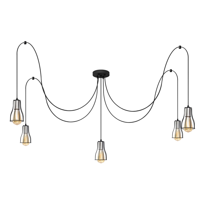 Lustr na lanku TUBE 5xE27/15W/230V pavouk černá/lesklý chrom