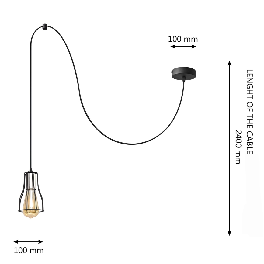 Lustr na lanku TUBE LONG 1xE27/15W/230V černá/lesklý chrom