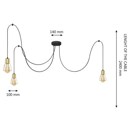 Lustr na lanku TUBE LONG 3xE27/10W/230V černá/zlatá