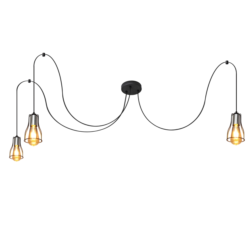 Lustr na lanku TUBE LONG 3xE27/15W/230V černá/lesklý chrom