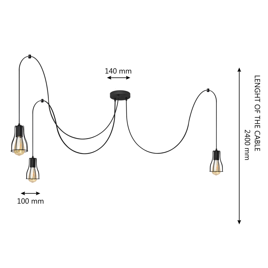 Lustr na lanku TUBE LONG 3xE27/15W/230V černá