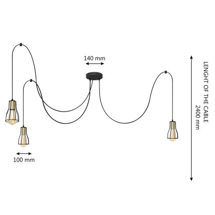 Lustr na lanku TUBE LONG 3xE27/15W/230V černá/zlatá