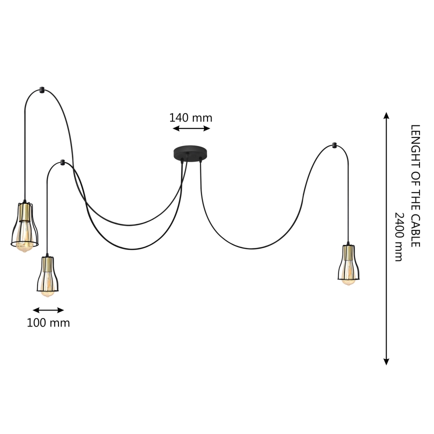 Lustr na lanku TUBE LONG 3xE27/15W/230V černá/zlatá