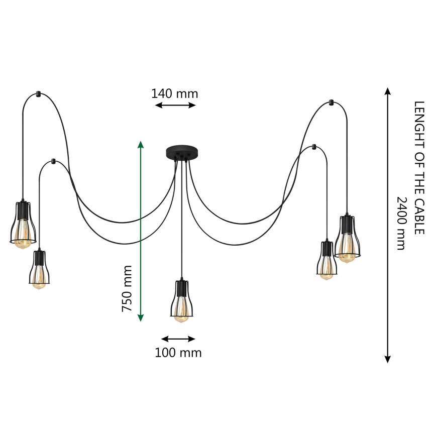 Lustr na lanku TUBE LONG 5xE27/10W/230V černá