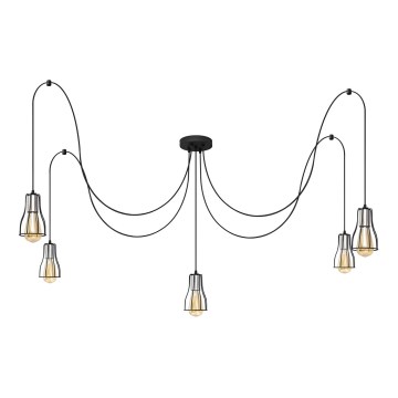Lustr na lanku TUBE LONG 5xE27/15W/230V černá/lesklý chrom