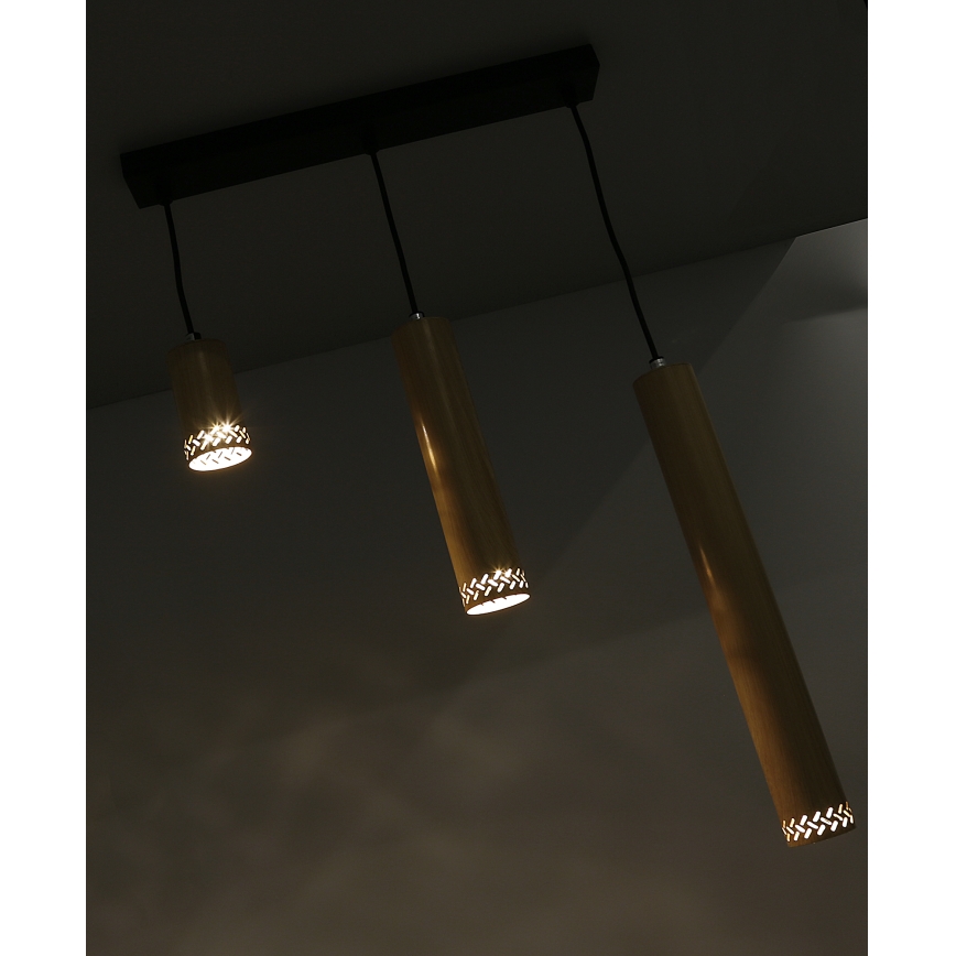 Lustr na lanku TUBO 3xGU10/25W/230V dřevo