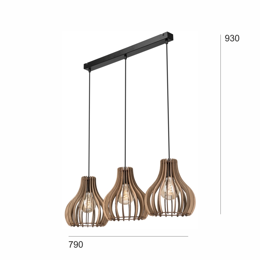 Lustr na lanku TUCCI 3xE27/15W/230V dub/černá