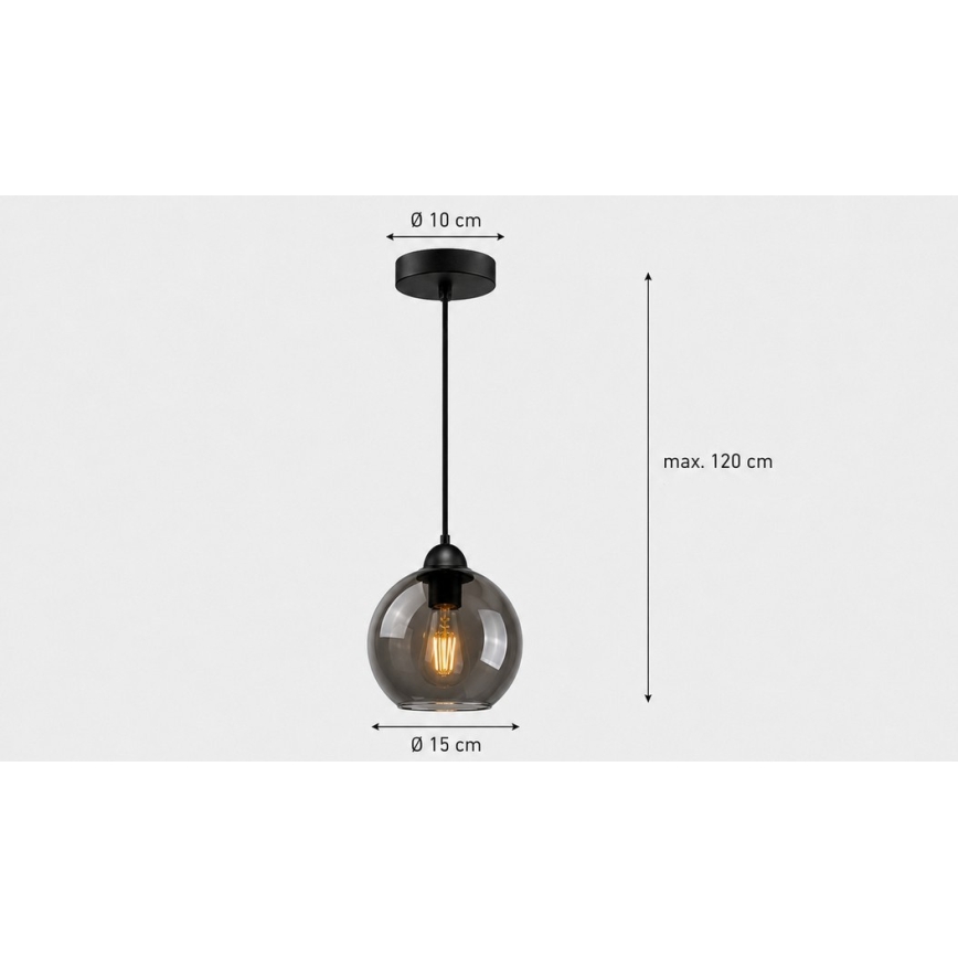 Lustr na lanku UNO 1xE27/60W/230V černá/kouřová
