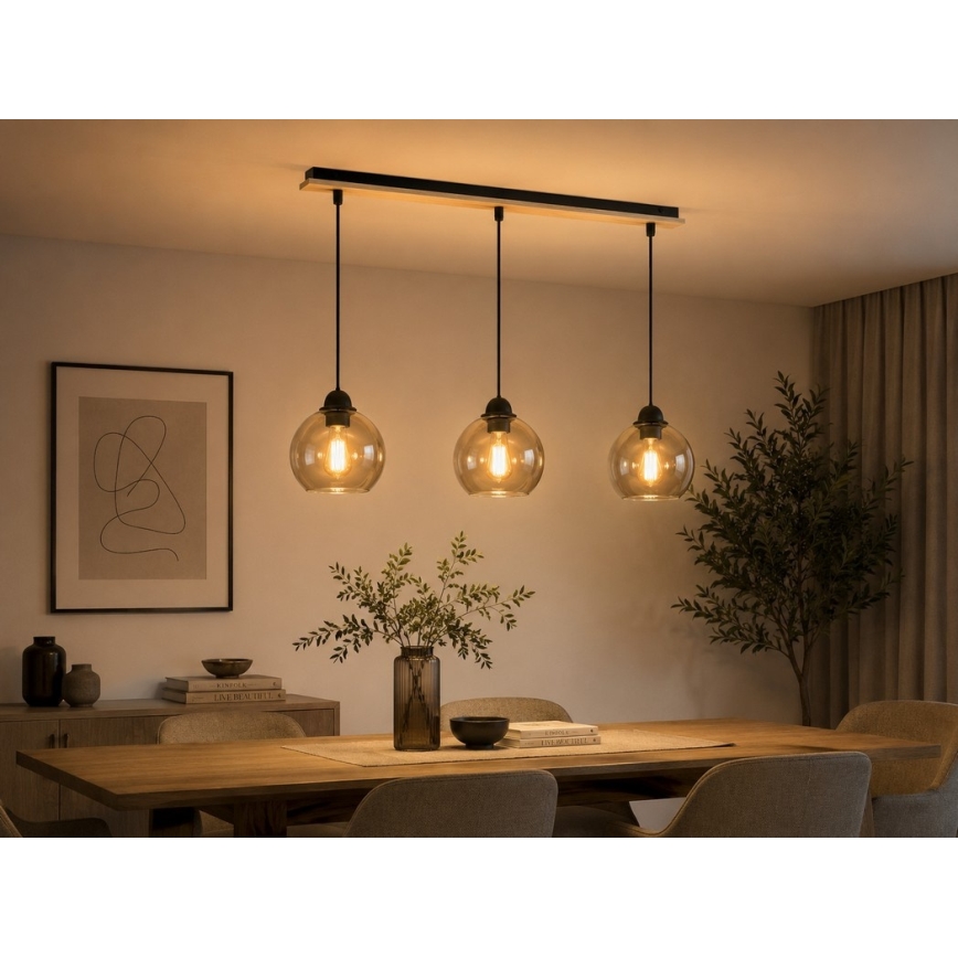 Lustr na lanku UNO WOOD 3xE27/60W/230V černá/hnědá