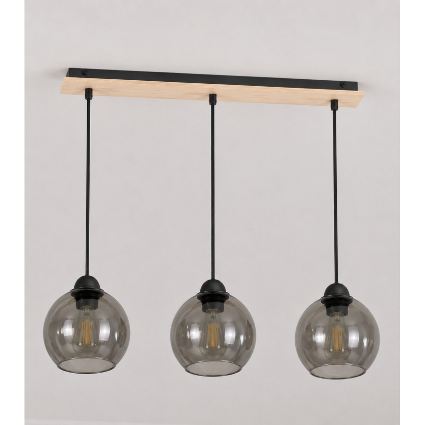 Lustr na lanku UNO WOOD 3xE27/60W/230V černá/hnědá