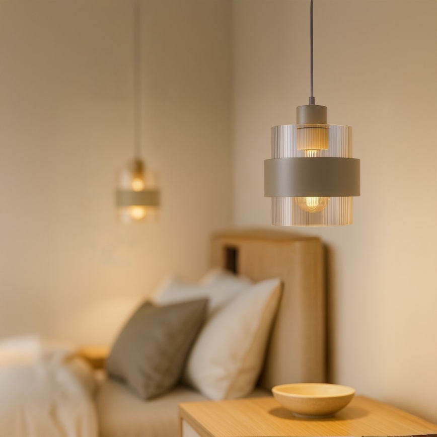 Lustr na lanku VALENTINO 1xE27/15W/230V béžová/čirá