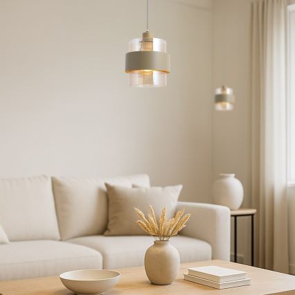 Lustr na lanku VALENTINO 1xE27/15W/230V béžová/čirá