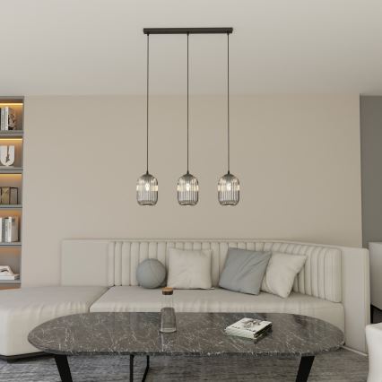 Lustr na lanku VERDI 3xE27/15W/230V černá/šedá