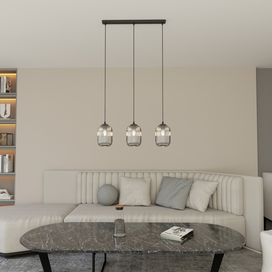 Lustr na lanku VERDI 3xE27/15W/230V černá/šedá