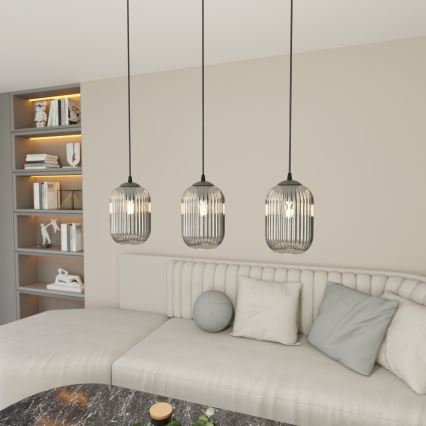 Lustr na lanku VERDI 3xE27/15W/230V černá/šedá