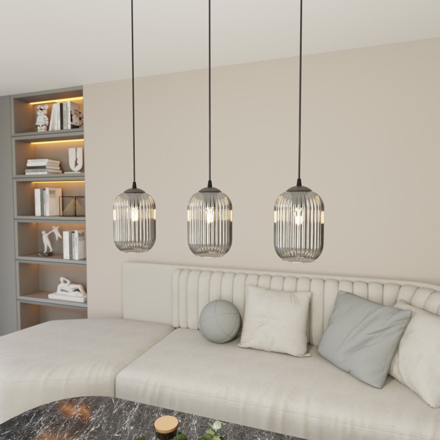 Lustr na lanku VERDI 3xE27/15W/230V černá/šedá