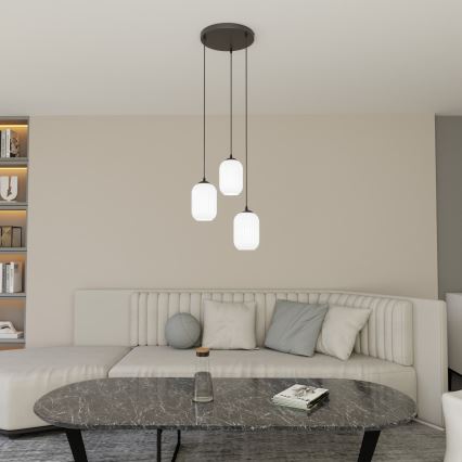 Lustr na lanku VERDI 3xE27/15W/230V pr. 30 cm černá/bílá