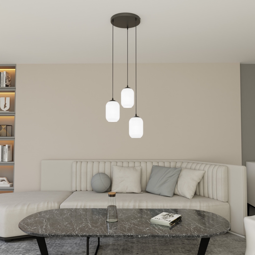 Lustr na lanku VERDI 3xE27/15W/230V pr. 30 cm černá/bílá