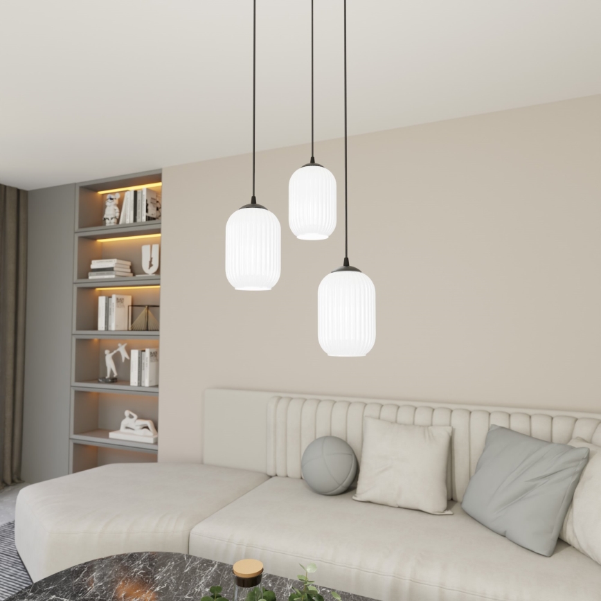 Lustr na lanku VERDI 3xE27/15W/230V pr. 30 cm černá/bílá