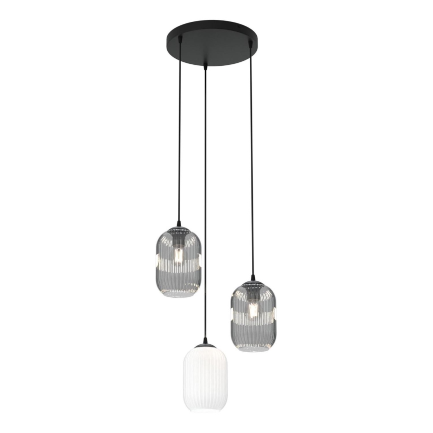Lustr na lanku VERDI 3xE27/15W/230V pr. 30 cm černá/šedá/bílá