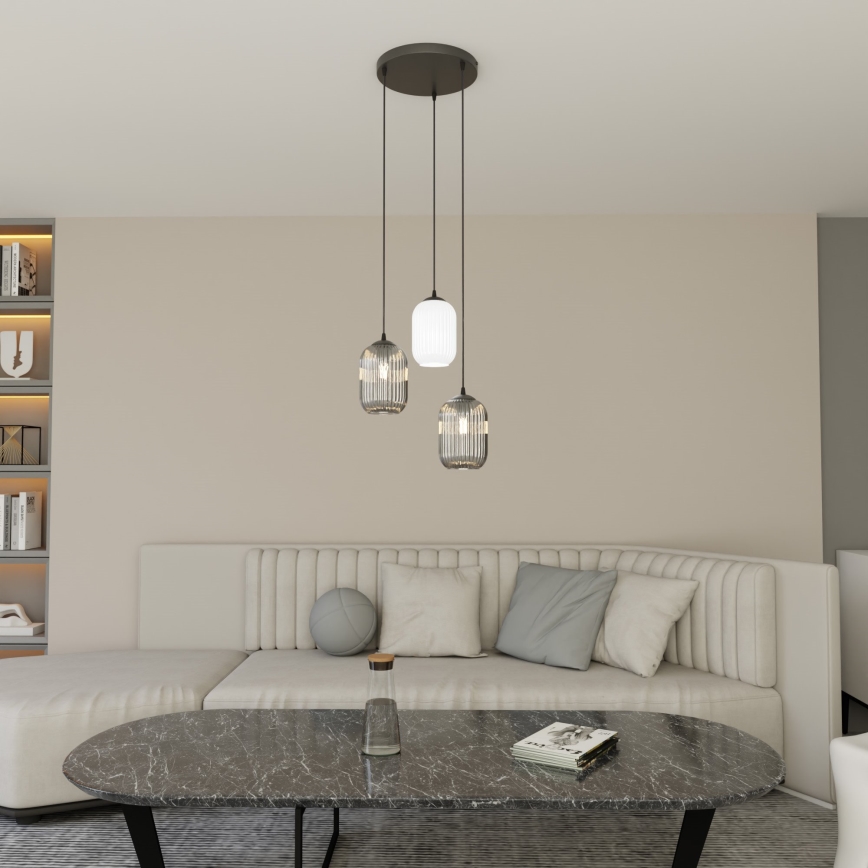 Lustr na lanku VERDI 3xE27/15W/230V pr. 30 cm černá/šedá/bílá
