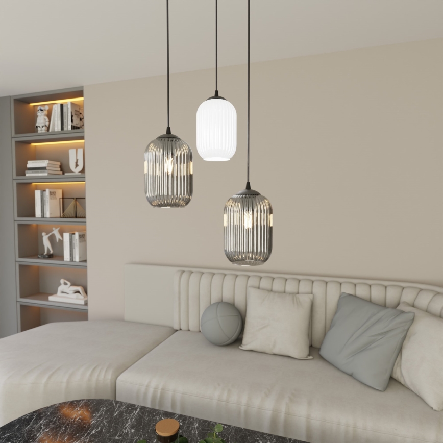 Lustr na lanku VERDI 3xE27/15W/230V pr. 30 cm černá/šedá/bílá