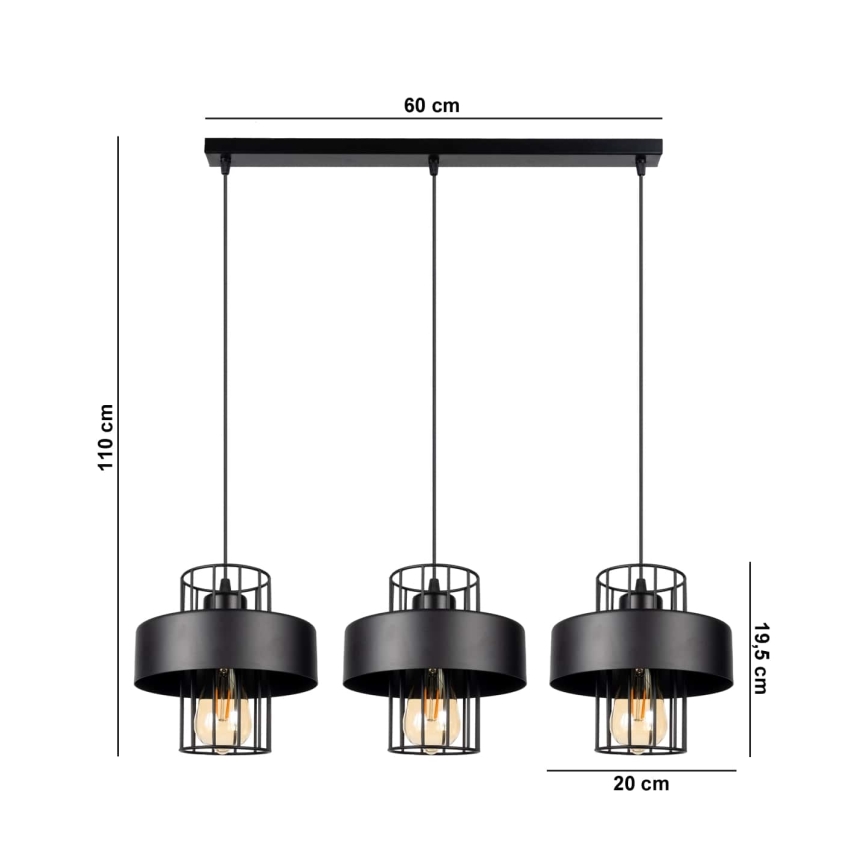 Lustr na lanku VEST 3xE27/60W/230V černá