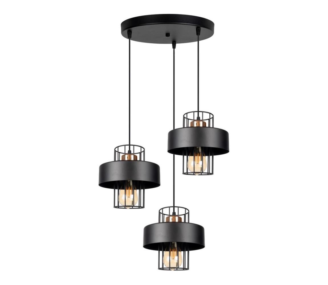 Belis Lustr na lanku VEST 3xE27/60W/230V černá/měděná BE0719