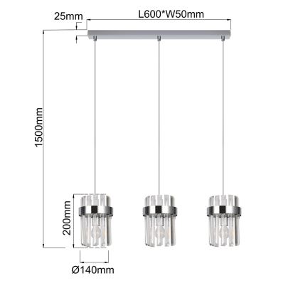 Lustr na lanku VETRO 3xE14/10W/230V lesklý chrom
