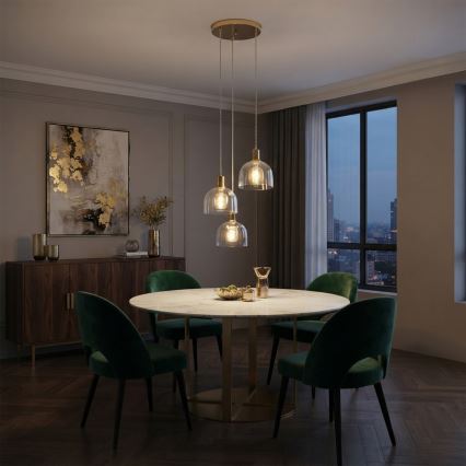 Lustr na lanku VIVE 3xE27/15W/230V zlatá