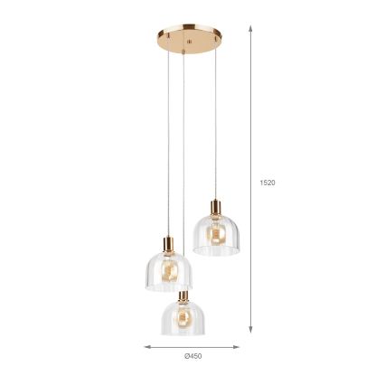 Lustr na lanku VIVE 3xE27/15W/230V zlatá