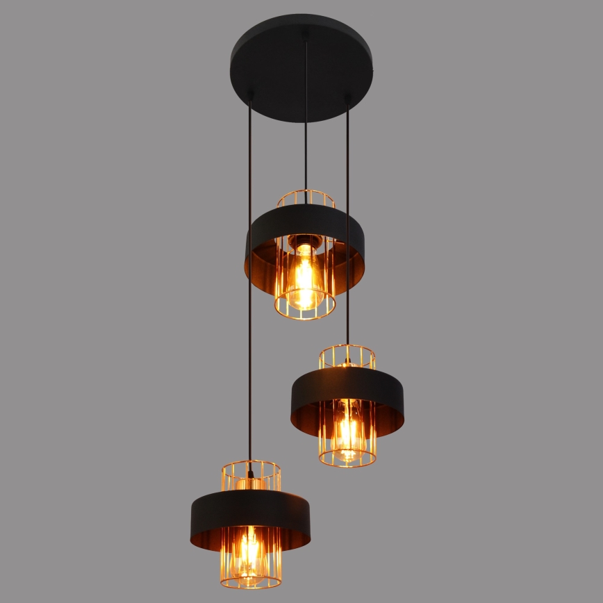 Lustr na lanku VOLTA 3xE27/15W/230V černá/rose gold