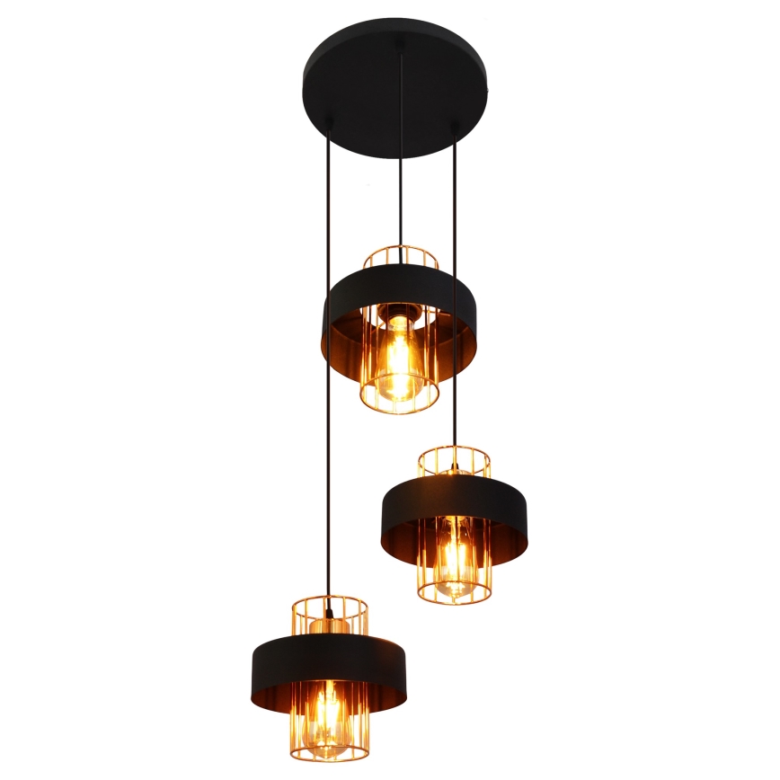 Lustr na lanku VOLTA 3xE27/15W/230V černá/rose gold
