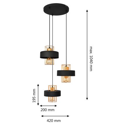 Lustr na lanku VOLTA 3xE27/15W/230V černá/rose gold