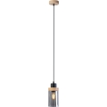 Lustr na lanku WOODNEST 1xE27/15W/230V borovice/kouřová černá
