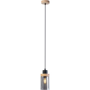 Lustr na lanku WOODNEST 1xE27/15W/230V borovice/kouřová černá
