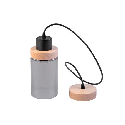 Lustr na lanku WOODNEST 1xE27/15W/230V borovice/kouřová černá