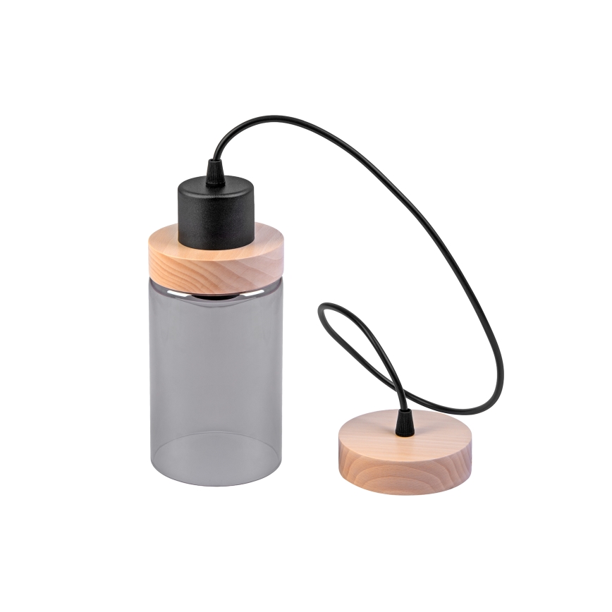 Lustr na lanku WOODNEST 1xE27/15W/230V borovice/kouřová černá