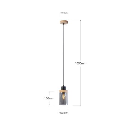 Lustr na lanku WOODNEST 1xE27/15W/230V borovice/kouřová černá