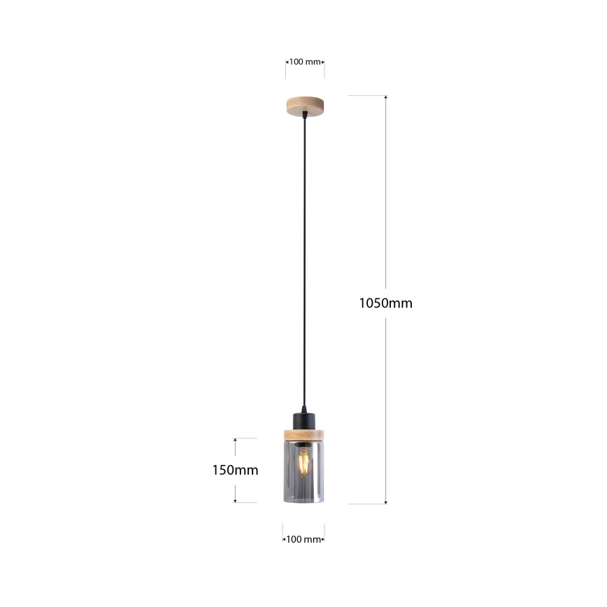 Lustr na lanku WOODNEST 1xE27/15W/230V borovice/kouřová černá