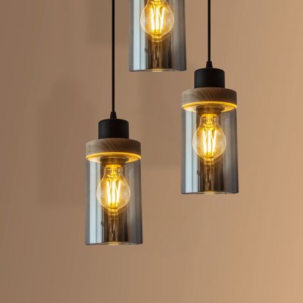 Lustr na lanku WOODNEST 3xE27/15W/230V borovice/kouřová černá