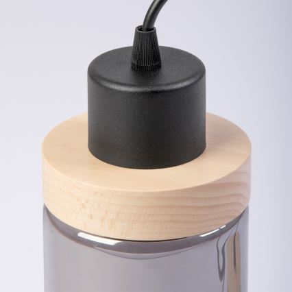 Lustr na lanku WOODNEST 3xE27/15W/230V borovice/kouřová černá